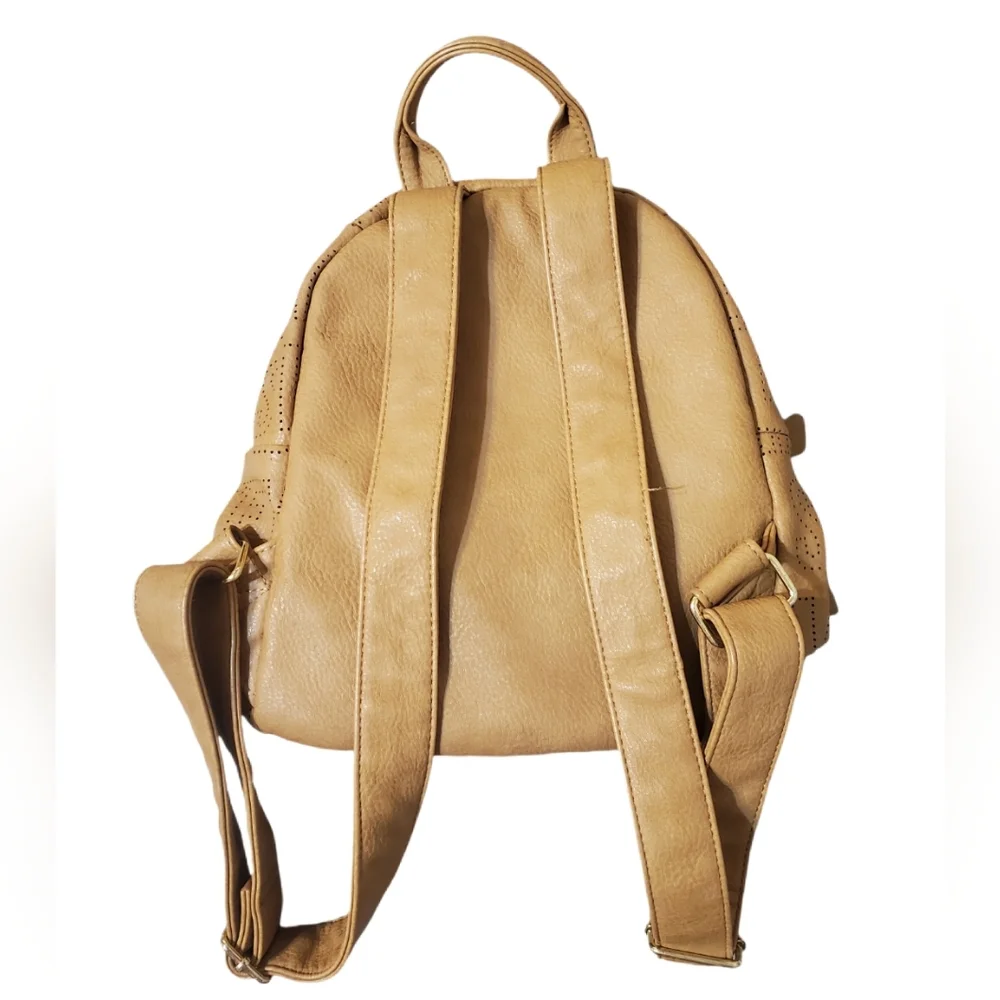 Steve Madden Taupe Camel Brown Perforated Logo Mini Backpack‎
